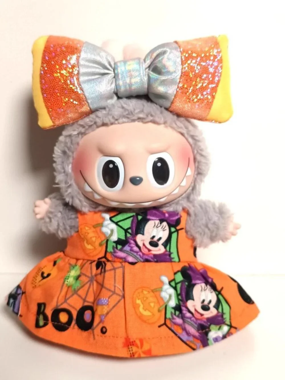 Labubu Minnie Mouse Boo Halloween Dress with Metallic Candy Corn Bow Outfit